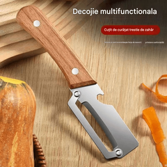 🔪🔥Această răzuitoare de bucătărie multifuncțională are o lamă ultra-ascuțită din oțel inoxidabil și un mâner din lemn și include și un desfăcător de sticle.