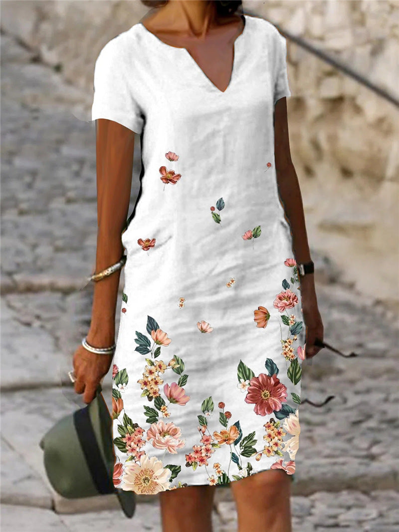 【S-3XL】🌺🦋2026 Rochie cu mânecă scurtă și decolteu în V, cu imprimeu cu flori și fluturi