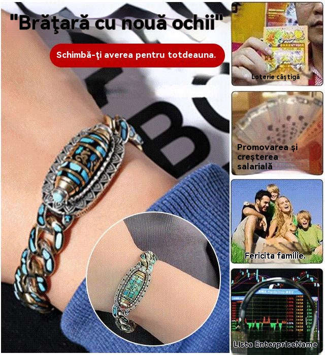 ✨️💝 Brățară din argint 925, retro, cu șase cifre, turcoaz, cu mărgele de transfer Mantra