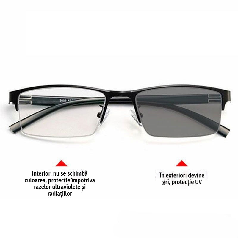 👓✨🔥Ochelari de soare fotocromatici metalici cu rame semi-rame, ochelari de vedere cu blocare a luminii albastre, ochelari de soare pentru șoferi