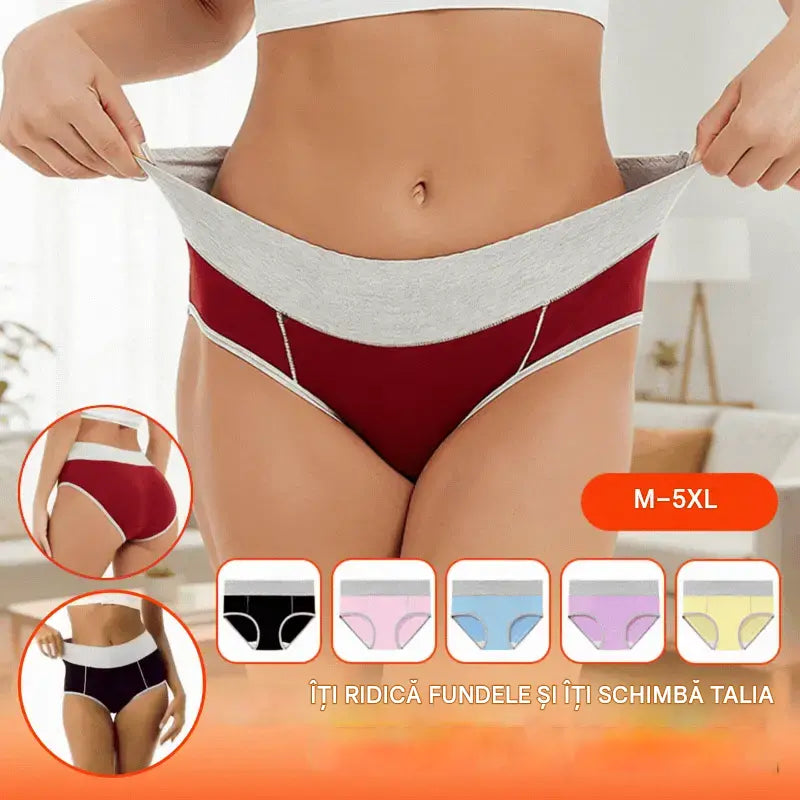 🩲【40 kg–110 kg】Set de 5 piese💕Lenjerie intimă antibacteriană din bumbac pur, cu talie înaltă și absorbție a umezelii.