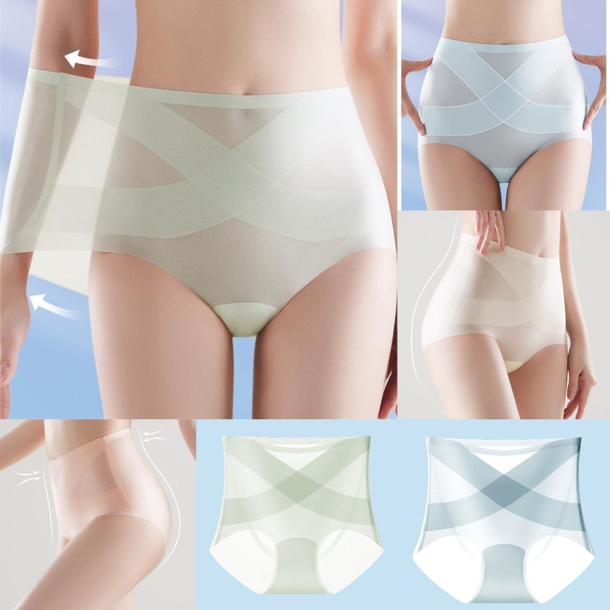 🔥【Set de 6】Ultima zi – Reducere de 50% – Chiloți noi, fără cusături, cu talie înaltă și efect de modelare a abdomenului (material „Ice Silk”)