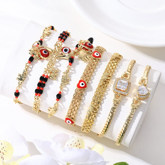 📿 Cumpărați 1 obțineți 1 gratuit, CU 50% REDUCERE! 🌀 Brățară boho cu talismane și un elefant norocos: pandantive simbolice, mărime ajustabilă, placare cu aur și 7 modele ✨