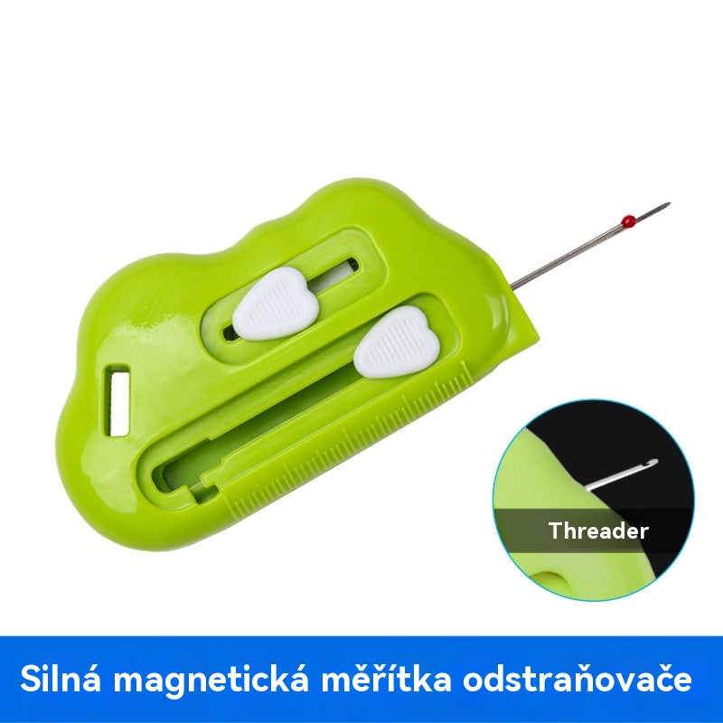 Rigla magnetică pentru cusut 3 în 1 cu dispozitiv de deschis cusături și dispozitiv de înfășurat ața | Control magnetic puternic al marginilor, marcaje pe riglă (poate fi utilizată pe mașini de cusut casnice și industriale)