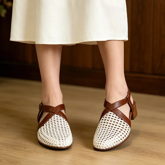 【35-40】Sandale Retro din Piele Moale cu Perforații – Confort la super-lativ, zero presiune și picioare odihnite toată vara!