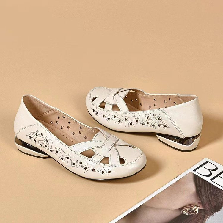 💞【35-40】 2026 Sandale de damă noi, cu vârf rotund, din piele naturală, cu toc mic