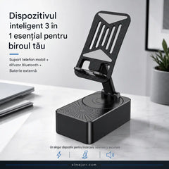 🔥3 în 1: Boxă Bluetooth + Încărcător + Suport telefon mobil cu rotire la 360° 📱🔊⚡