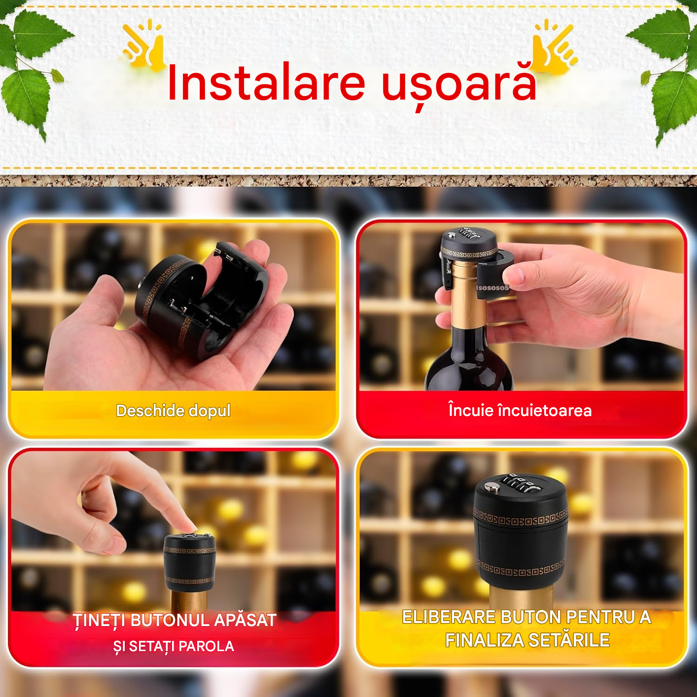 🔥Cel mai bine vândut lacăt cu combinație pentru capace de sticle de vin
