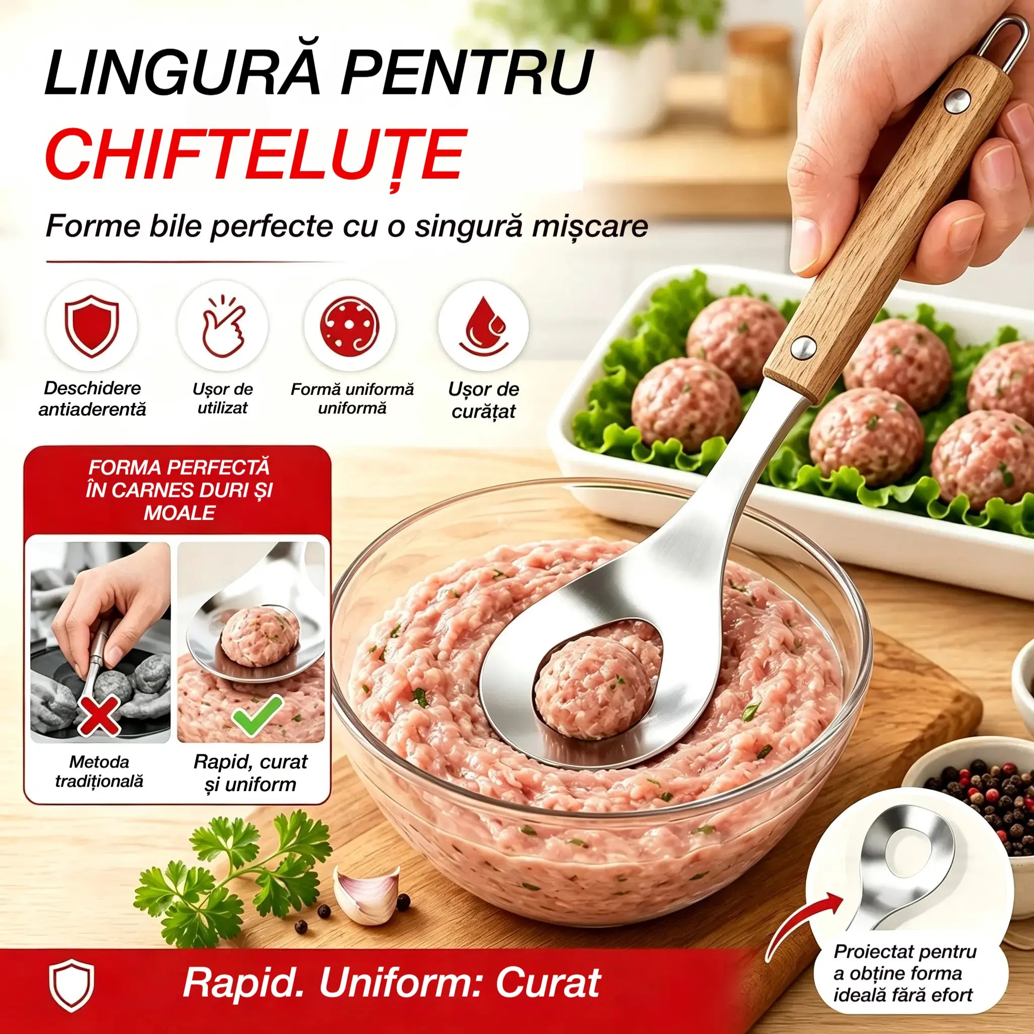 🍖 【2 bucăți】Formă pentru chiftele din oțel inoxidabil 304 – Ideală pentru prepararea chiftelelor din carne și pește, perfectă pentru gătitul acasă 🥄
