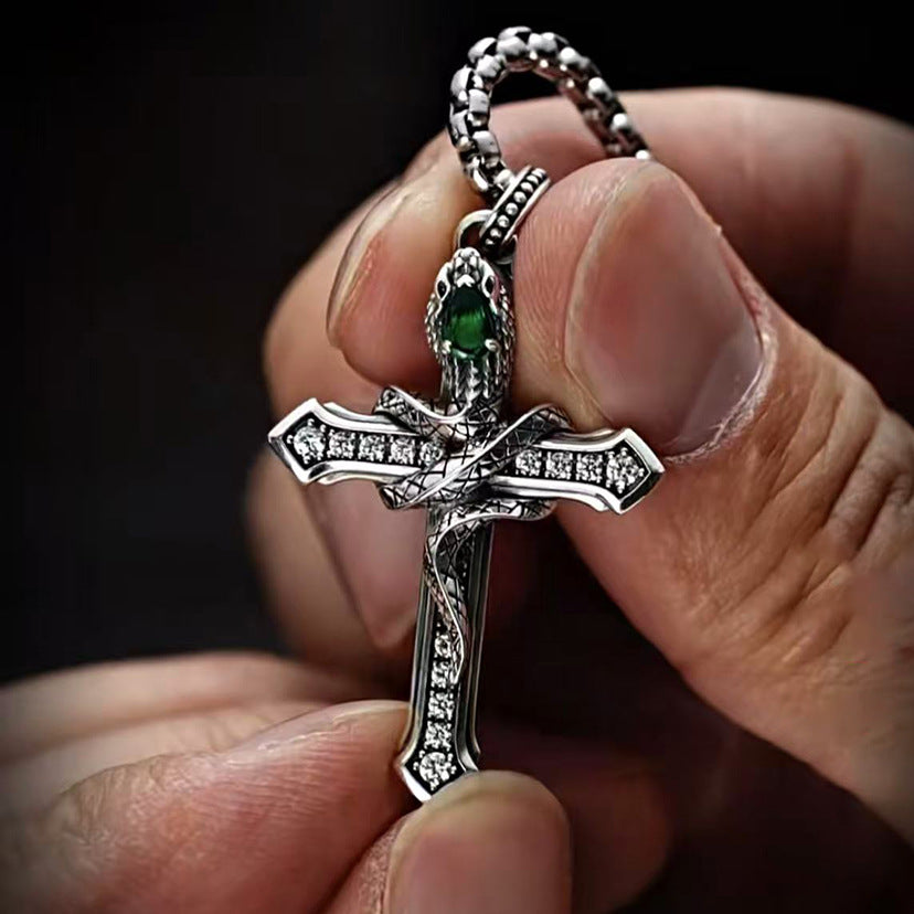 ✝【Cumpără 1, primești 1 gratuit】Colier cruce șarpe din argint