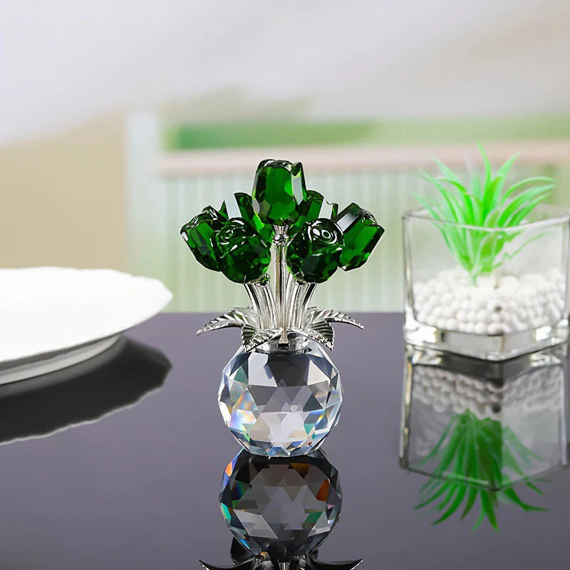 🌹Vază decorativă din cristal conservat, cu trandafir