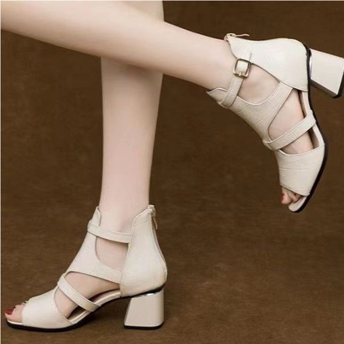 👡Sandale romane noi din piele moale, talpă tip coadă de pește, model peep-toe, deschizătură ajurata, sandale romane cu platformă