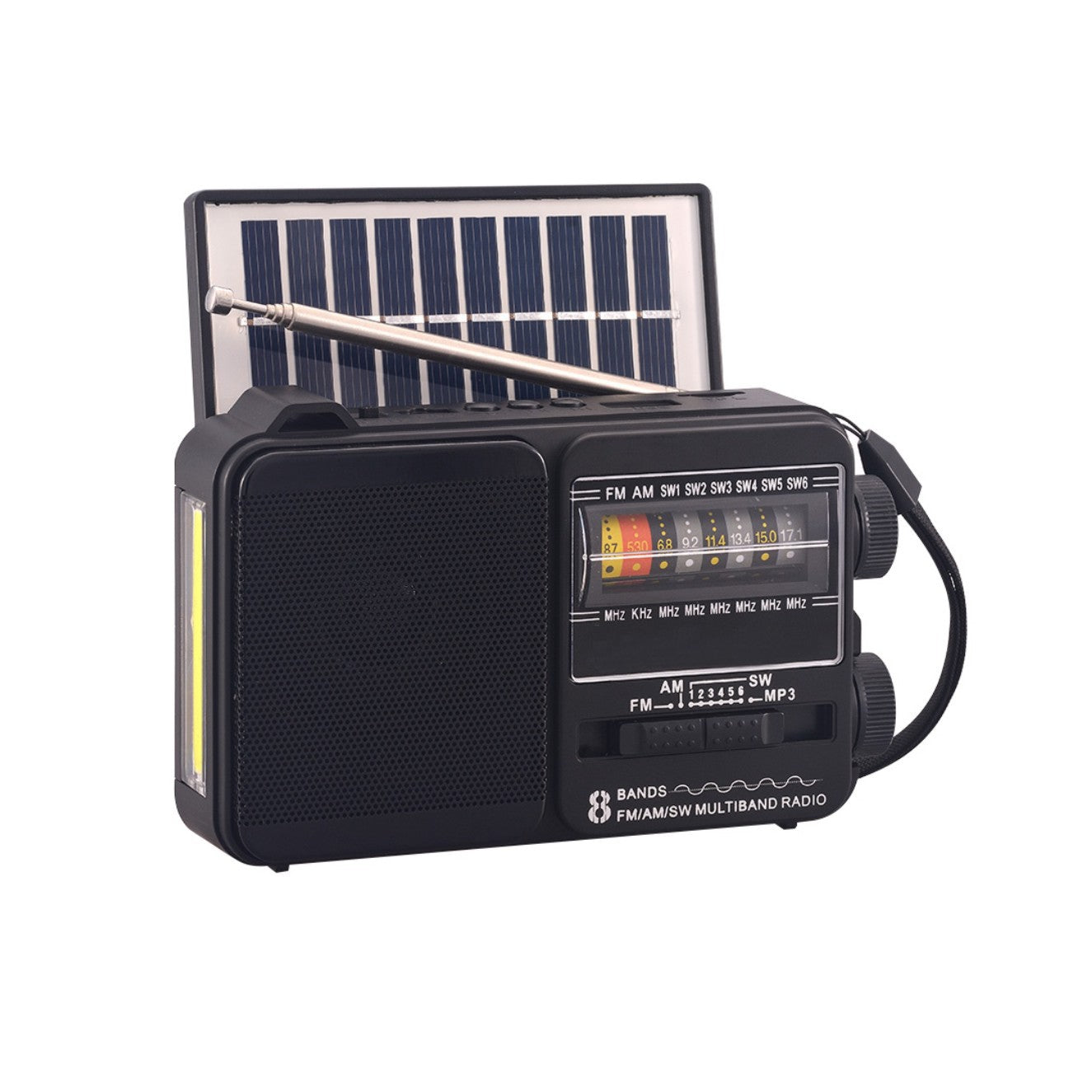 💥🏕️Un radio portabil multifuncțional cu lanternă de urgență, radio AM, hard disk Bluetooth și funcționalitate audio multizonă.