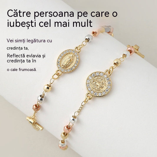 ✨🎀Brățara rozariu Fecioara Maria, încrustată cu zirconiu cubic - în acest moment, credința și dragostea se împletesc - vine într-o frumoasă cutie cadou.