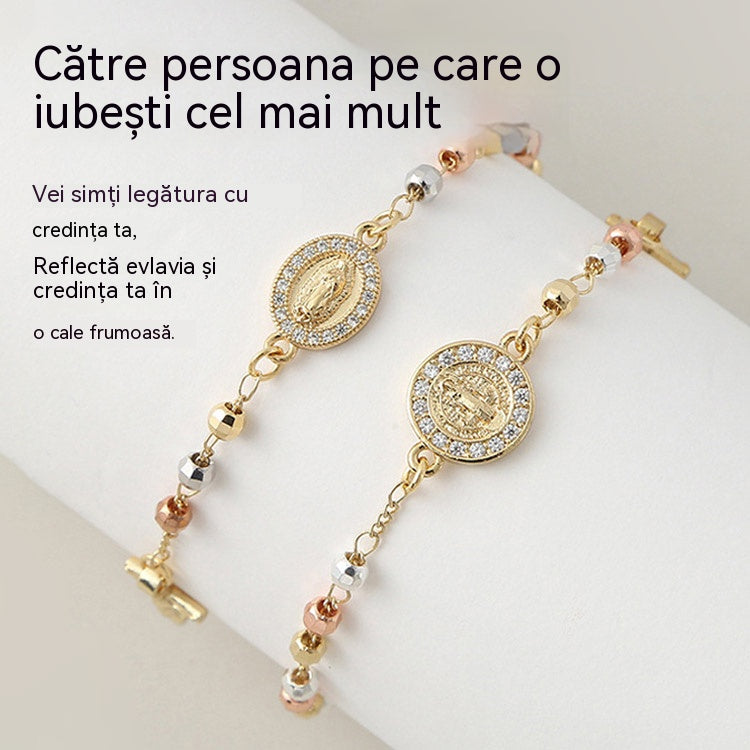 ✨🎀Brățara rozariu Fecioara Maria, încrustată cu zirconiu cubic - în acest moment, credința și dragostea se împletesc - vine într-o frumoasă cutie cadou.