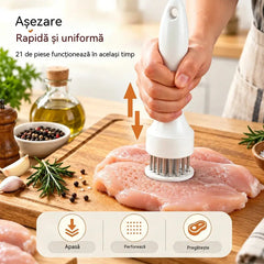 Frăgezitor de carne din oțel inoxidabil, cu 21 de ace, pentru friptură, grătar și gătit.