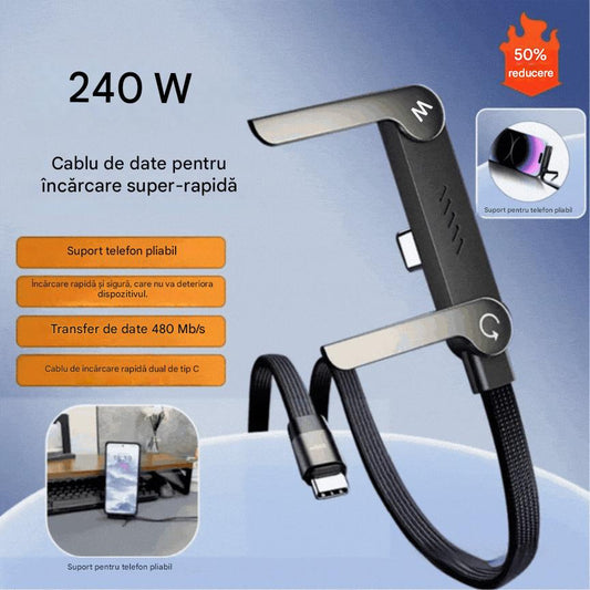 🔥🔥⚡Cablu de încărcare rapidă 2-în-1 cu suport ajustabil pentru telefon🔋