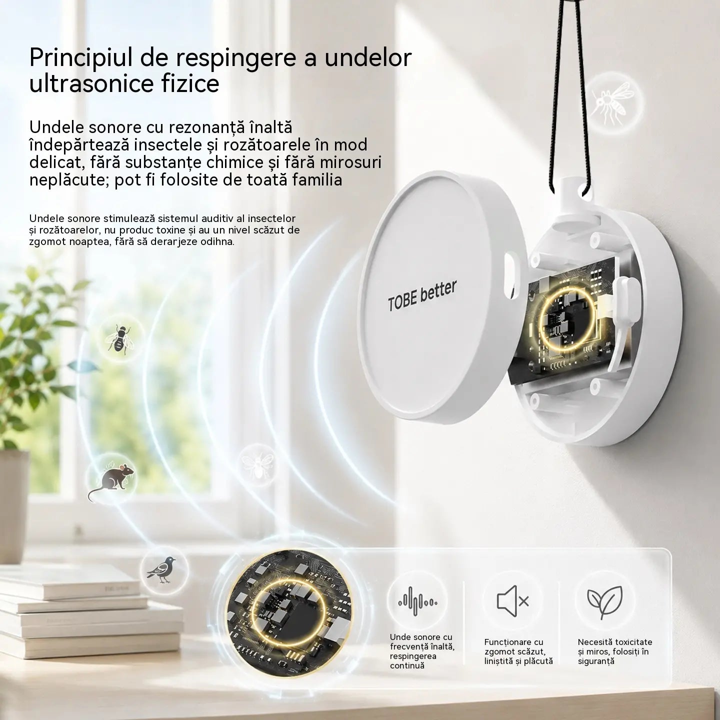 🔥【2 la doar 124 lei】🐦 Repelent ultrasonic portabil pentru păsări | Repelent automat pentru porumbei, potrivit pentru balcoane, grădini și spații exterioare