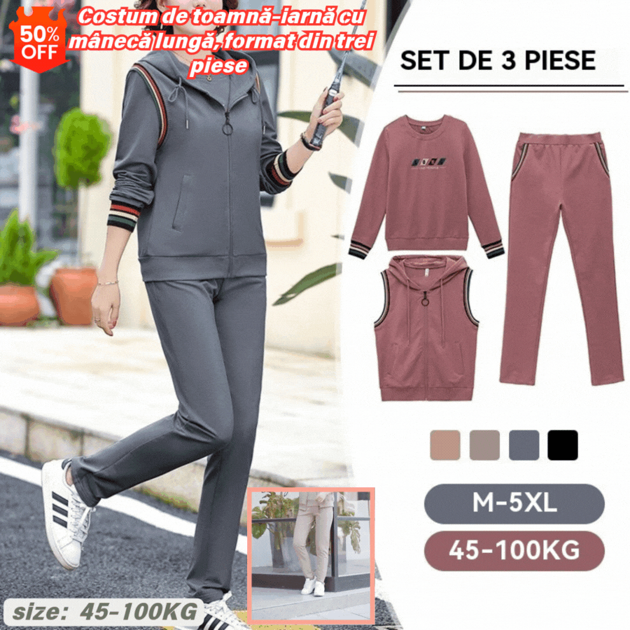 🔥【45-100KG】😍Costum de toamnă-iarnă cu mânecă lungă, format din trei piese (vestă + mânecă lungă + pantaloni)