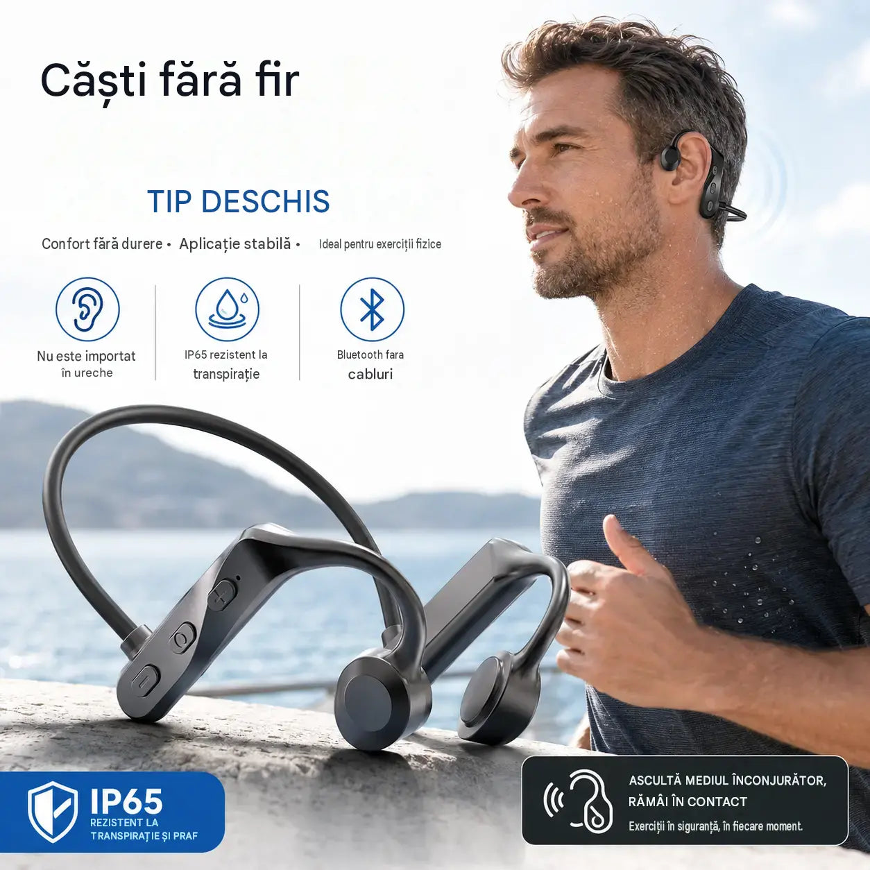 1 bucată 119 lei 🎧Căști Bluetooth wireless pentru conducție osoasă, potrivite pentru utilizări multiple