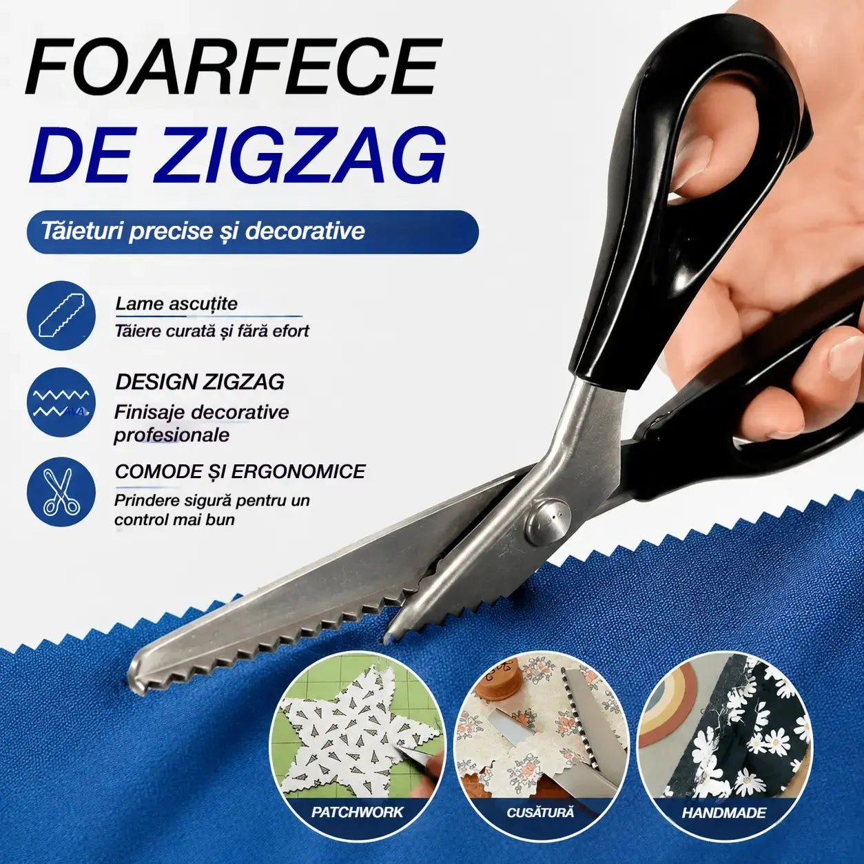🔥✂️ Foarfece dentare pentru materiale textile, disponibile în 5 dimensiuni.