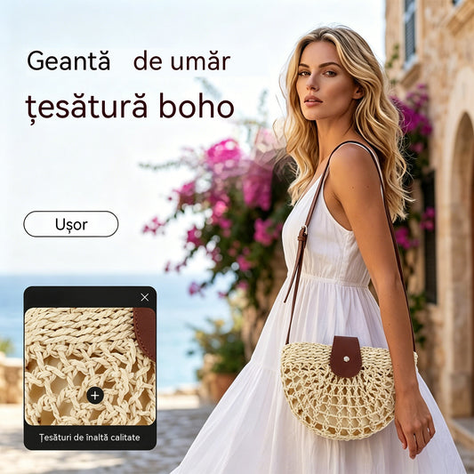 👜 OFERTĂ LIMITATĂ: 50% REDUCERE! ✨ Geantă de umăr din țesătură în stil boho, realizată manual, cu curea reglabilă și foarte ușoară ✨