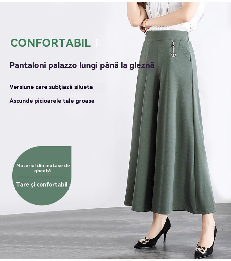 ❤️【M-5XL】2026 Pantaloni noi de dama de vară picioare late mătase de gheață până la glezne