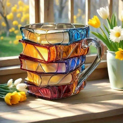 📚Ceașcă de cafea pictată 3D în formă de carte