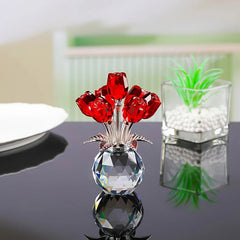 🌹Vază decorativă din cristal conservat, cu trandafir