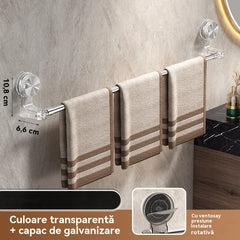 ✨🚿Design ușor, fără găurire – Suport extensibil pentru prosoape cu ventuză