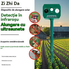 🔥Repelent de păsări cu ultrasunete, alimentat cu energie solară, pentru exterior, cu claxoane duble + lumini intermitente