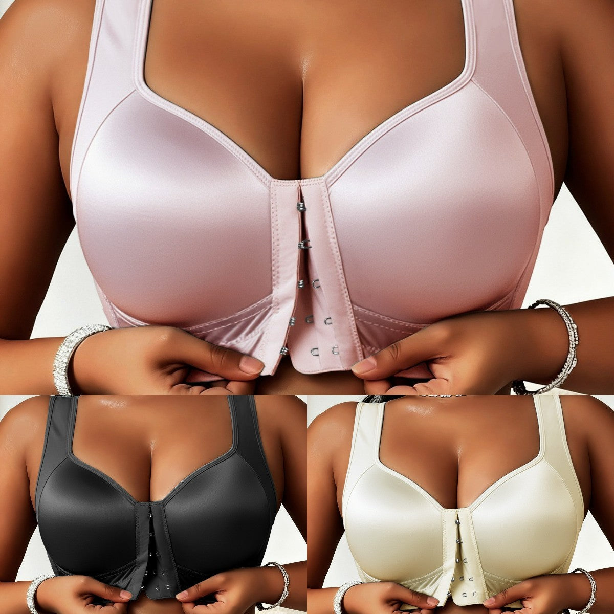 😍👙【Pachet de 3】 [40-100 kg] Sutien lifting fără armătură pentru femei, mărime plus, cu închidere frontală, previne lăsarea sânilor