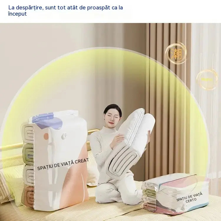 👕📦【5 bucăți 129 lei】Sacoșe de compresie pentru depozitarea hainelor; nu necesită aspirator; design consolidat.