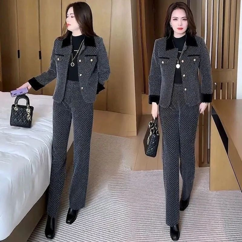 🎀【Jachetă + Pantaloni】🔥【M-5XL】Set nou de două piese pentru femei, jachetă scurtă, slim, cu pantaloni largi, de iarnă