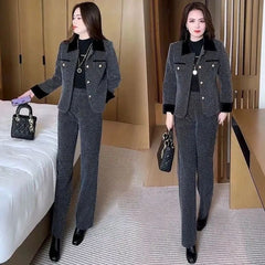 🎀【Jachetă + Pantaloni】🔥【M-5XL】Set nou de două piese pentru femei, jachetă scurtă, slim, cu pantaloni largi, de iarnă