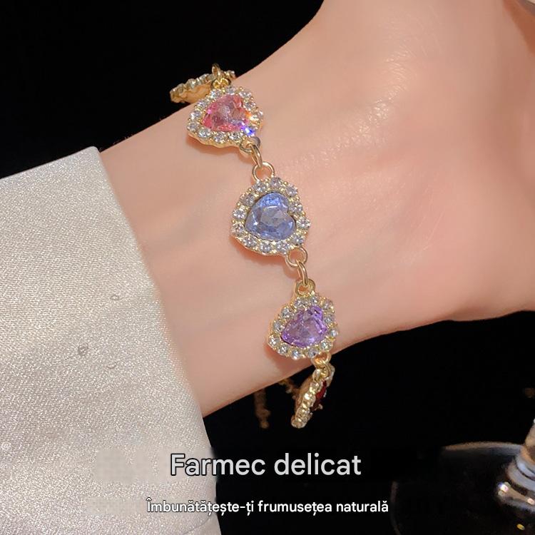 💖(brățară și colier) Set colorat în formă de inimă, cu accente de diamante în stil francez