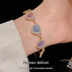💖(brățară și colier) Set colorat în formă de inimă, cu accente de diamante în stil francez