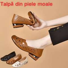 💞【35-40】 2026 Sandale de damă noi, cu vârf rotund, din piele naturală, cu toc mic