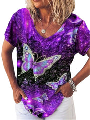 🔥🥰【S-5XL 】Cămașă de vară cu decolteu în V cu imprimeu abstract pentru femei