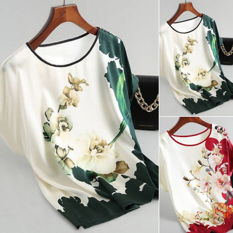 🔥【M~4XL】2026 Vintage Plus Dimensiune Mum Ice Mătase tricou de mătase Vintage