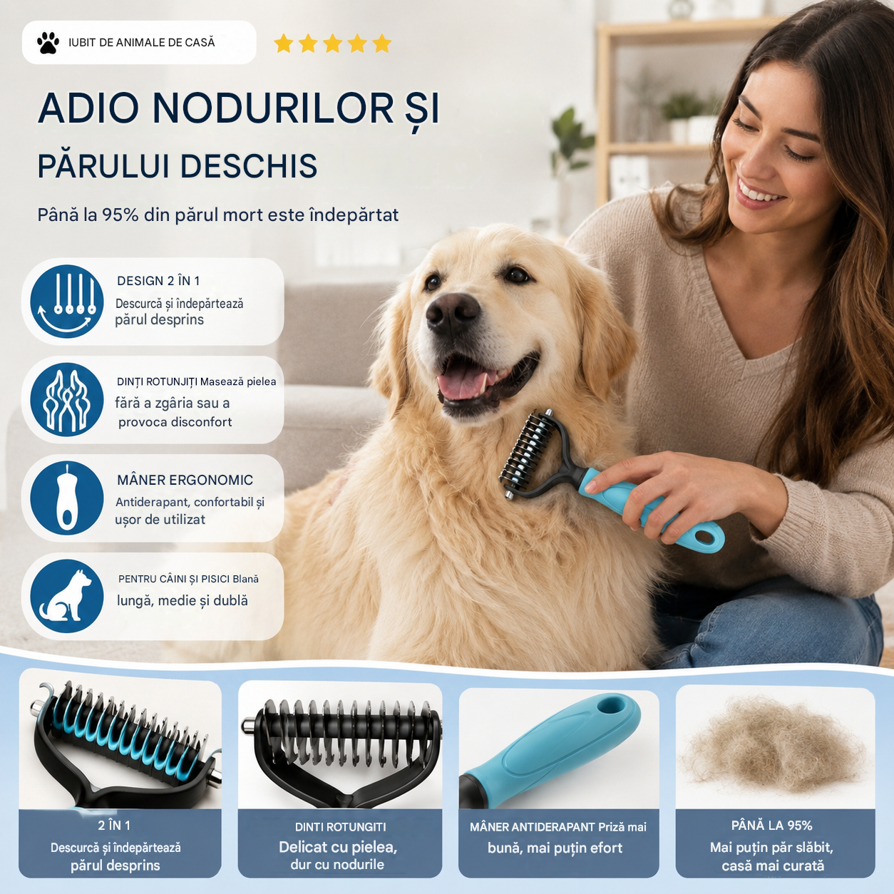 🔥🔥【Cumpărați 1 obțineți 1 gratuit】 Perie Profesională pentru Îndepărtarea Părului Mort la Câini și Pisici: Delicată, Eficientă și o Casă Fără Păr! ✨💖