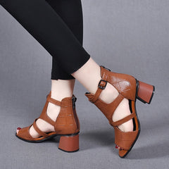 👡Sandale romane noi din piele moale, talpă tip coadă de pește, model peep-toe, deschizătură ajurata, sandale romane cu platformă