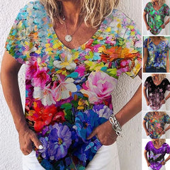 🔥🥰【S-5XL 】Cămașă de vară cu decolteu în V cu imprimeu abstract pentru femei