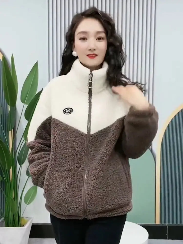 🔥【M-4XL】🐏Jachetă de iarnă fleece, jachetă de bumbac, geacă de bumbac îngroșată din lână de miel, jachetă caldă