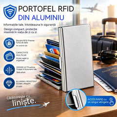 🛡️✨Portcard metalic din oțel inoxidabil cu protecție RFID – Portofel pentru carduri cu protecție împotriva demagnetizării, compact și portabil 💳