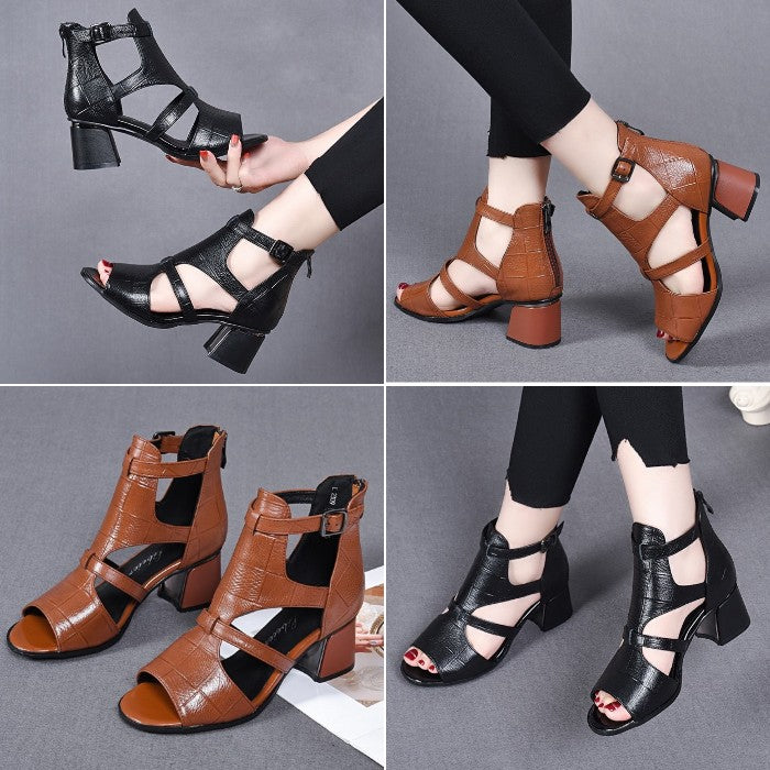 👡Sandale romane noi din piele moale, talpă tip coadă de pește, model peep-toe, deschizătură ajurata, sandale romane cu platformă