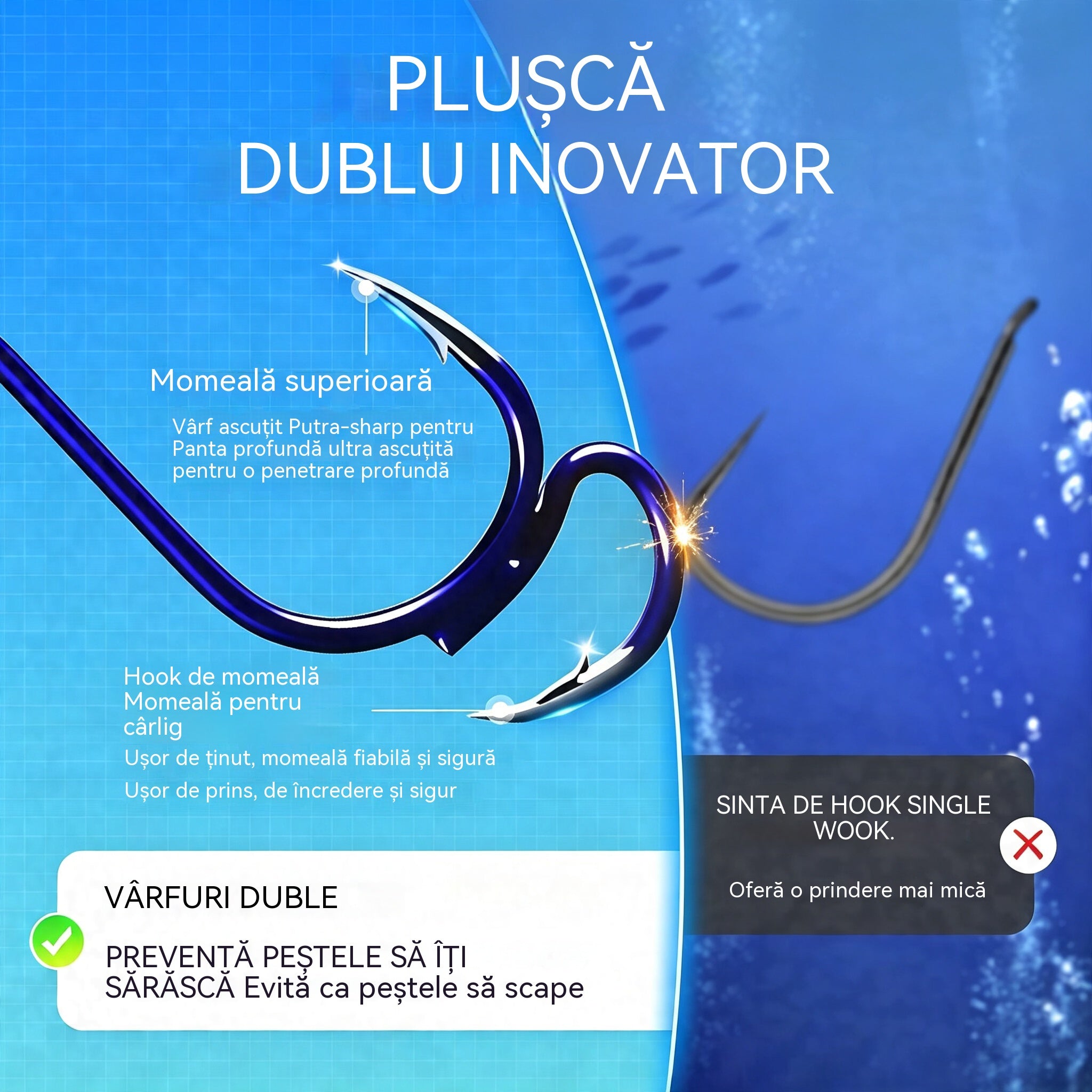 🔥 Cumpărați 1 obțineți 1 gratuit❤️‍🔥(20 de unități) Cârlige de pescuit duble clasice ultra ascuțite
