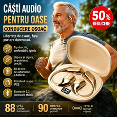 🔋Căști Bluetooth wireless fără ureche încorporată, cu cârlig pentru ureche și conducție osoasă🎙️🎧