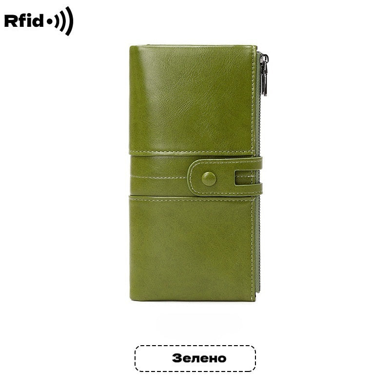 🔥💼Portofel multifuncțional, realizat manual din piele naturală, cu protecție antifurt, fermoar dublu.