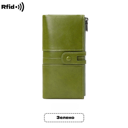 🔥💼Portofel multifuncțional, realizat manual din piele naturală, cu protecție antifurt, fermoar dublu.